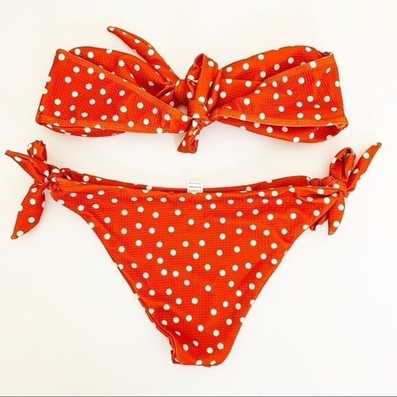 Bandeau Style Low Waist Polka Dot Bikini Set, Orange Size XL/10 NWOT - Picture 3 of 8